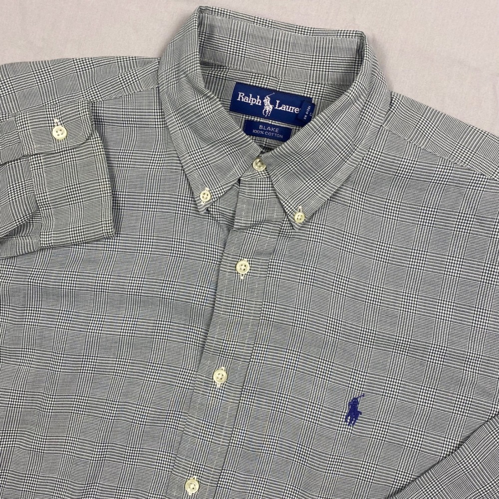 Vintage Ralph Lauren Blake‎ Button Down Shirt Mens Large Gray Cotton Plaid 1990s